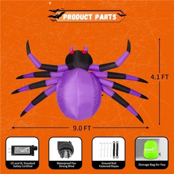 9FT Width Halloween Inflatables Outdoor Decorations Spider...